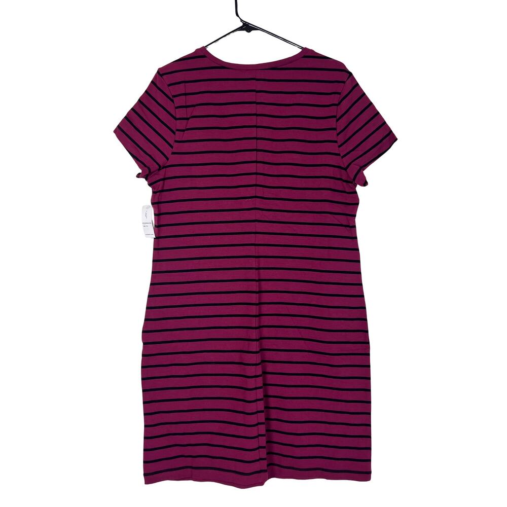 Old Navy Striped Tee Dress Burgundy Red Black Short Sleeve Casual Everyday - Picture 7 of 7